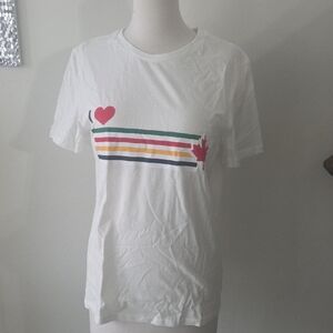 White Short Sleeve Tee with Heart and Stripe Design